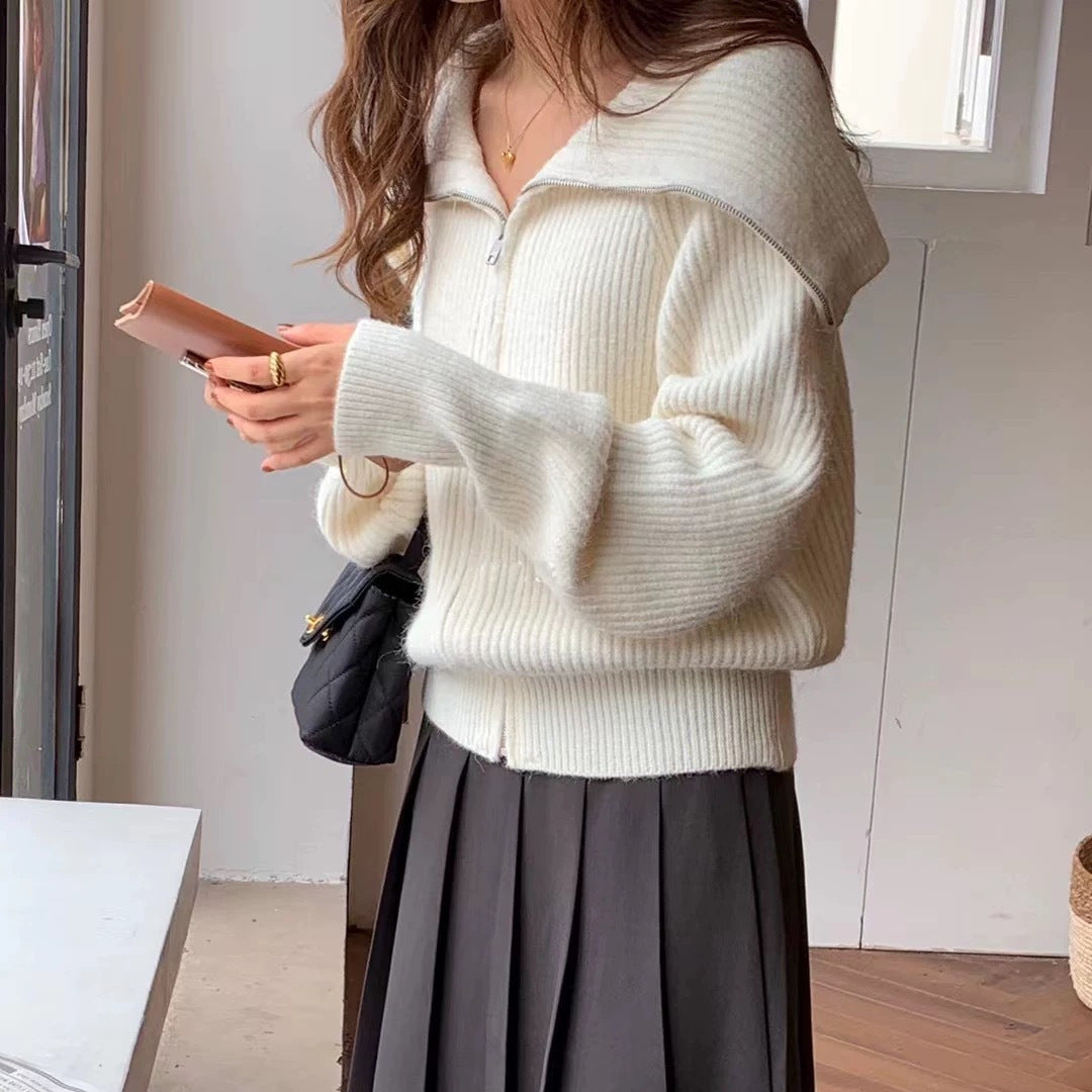 Damer Trendig Oversized-Tröja med Krage och Dragkedja Eva Jonsson-Eva Jonsson