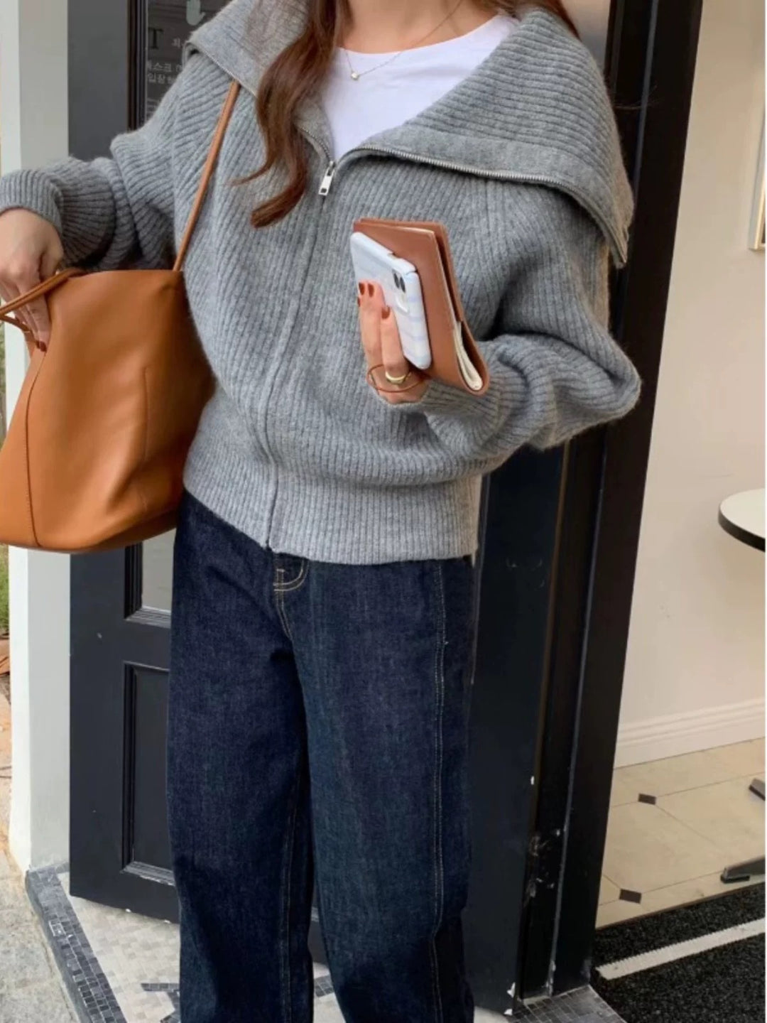Damer Trendig Oversized-Tröja med Krage och Dragkedja Eva Jonsson-Eva Jonsson