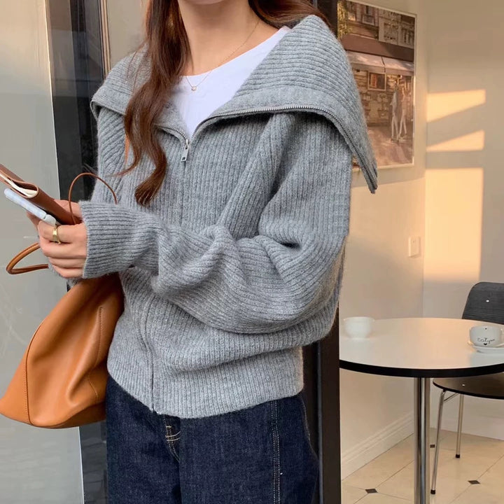 Damer Trendig Oversized-Tröja med Krage och Dragkedja Eva Jonsson-Eva Jonsson