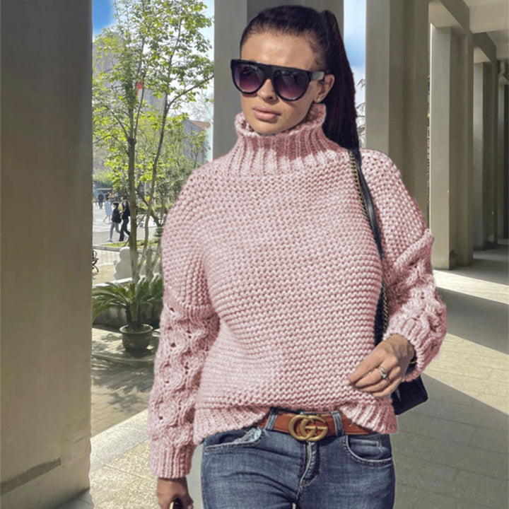 Damer Trendig Polokrage Tröja med Stickmönster Eva Jonsson-Eva Jonsson