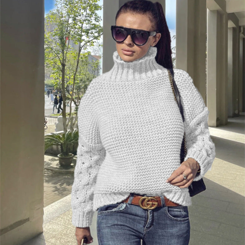 Damer Trendig Polokrage Tröja med Stickmönster Eva Jonsson-Eva Jonsson