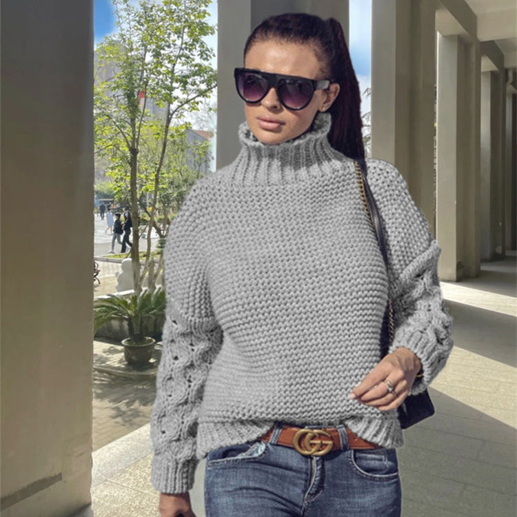 Damer Trendig Polokrage Tröja med Stickmönster Eva Jonsson-Eva Jonsson
