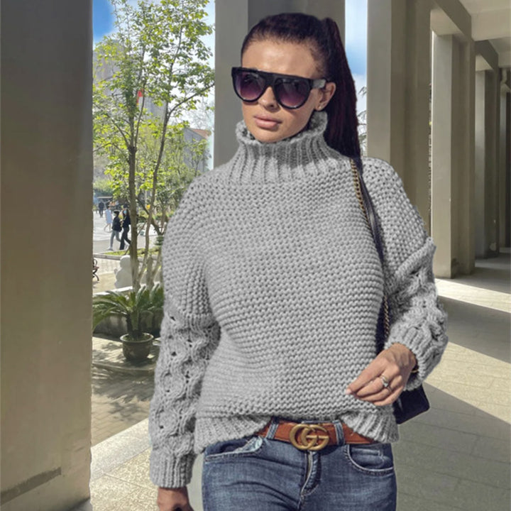 Damer Trendig Polokrage Tröja med Stickmönster Eva Jonsson-Eva Jonsson