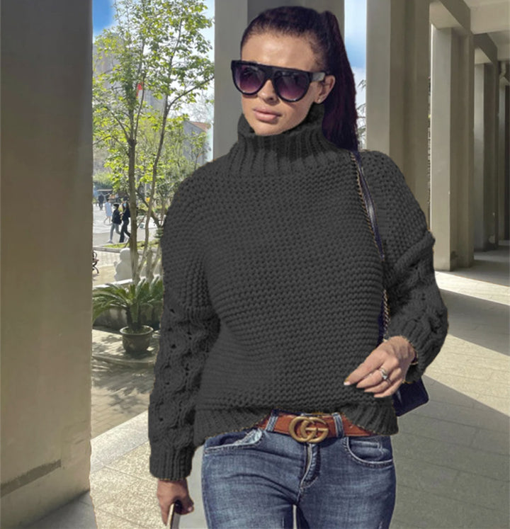 Damer Trendig Polokrage Tröja med Stickmönster Eva Jonsson-Eva Jonsson