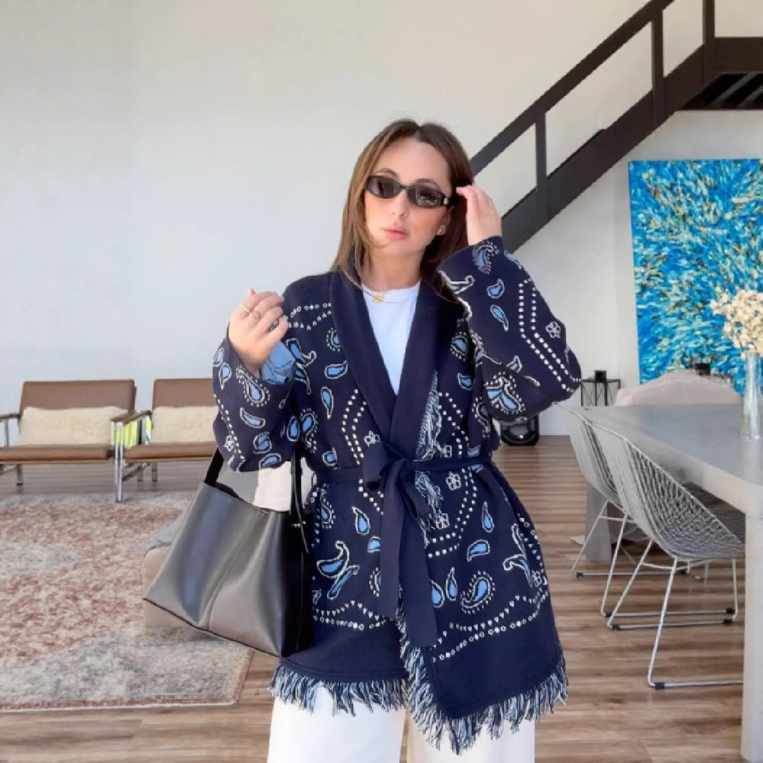 Damer Trendig Relax-Jacka med originella mönster och fransar Eva Jonsson-Eva Jonsson