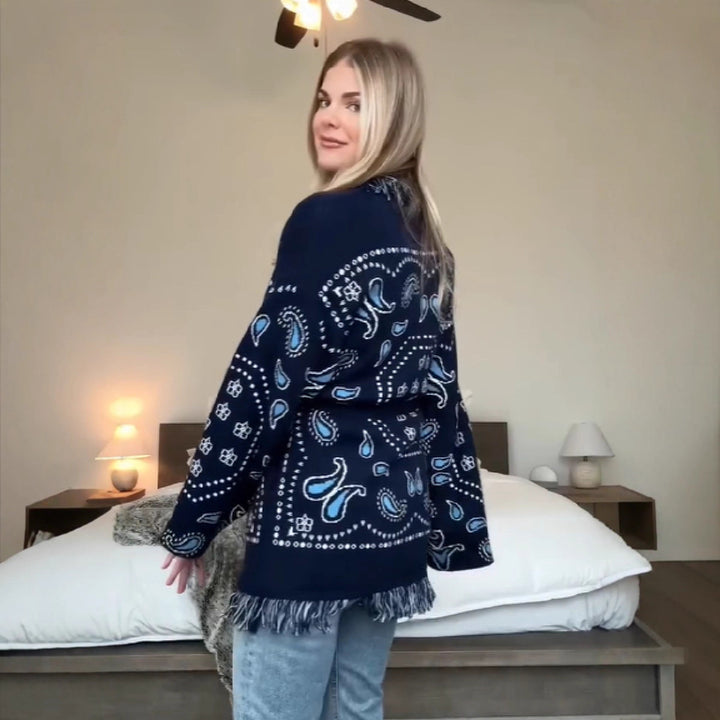 Damer Trendig Relax-Jacka med originella mönster och fransar Eva Jonsson-Eva Jonsson