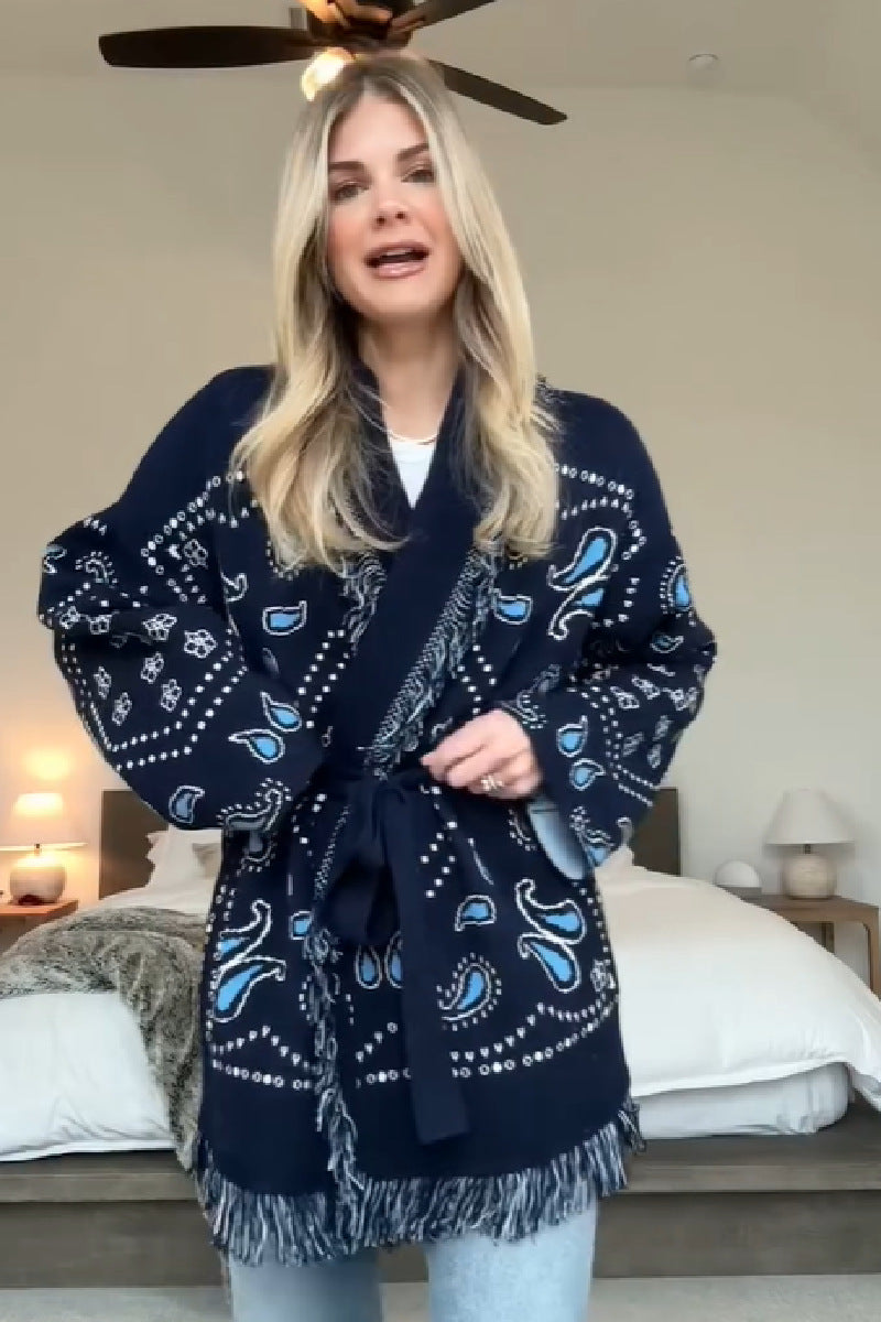 Damer Trendig Relax-Jacka med originella mönster och fransar Eva Jonsson-Eva Jonsson