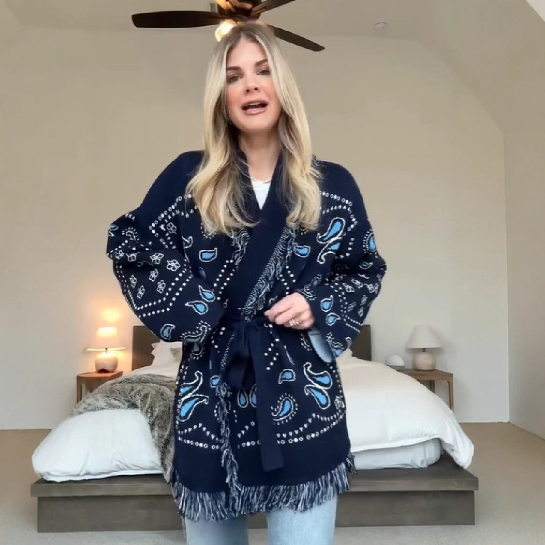 Damer Trendig Relax-Jacka med originella mönster och fransar Eva Jonsson-Eva Jonsson