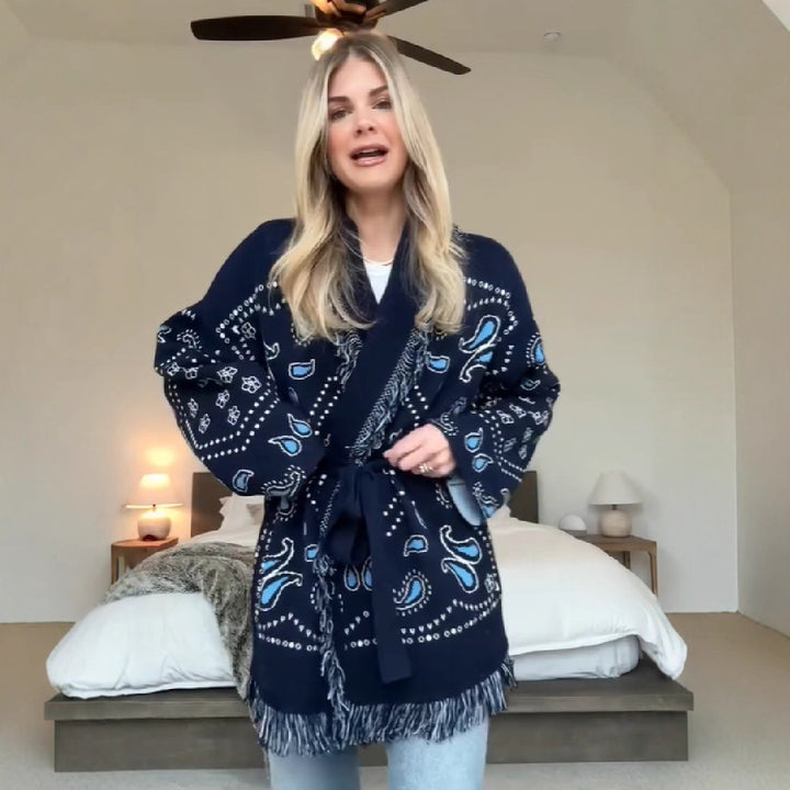 Damer Trendig Relax-Jacka med originella mönster och fransar Eva Jonsson-Eva Jonsson