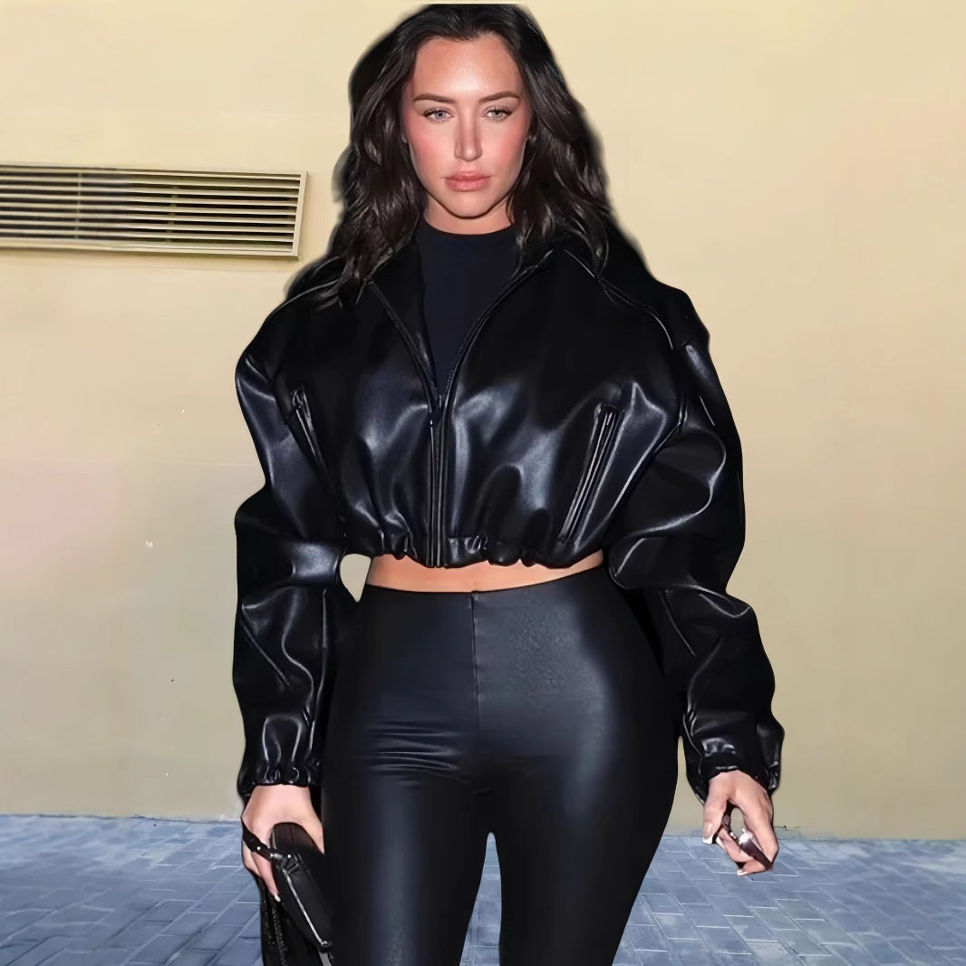 Damer Trendig cropped konstläderjacka Mirla-Eva Jonsson