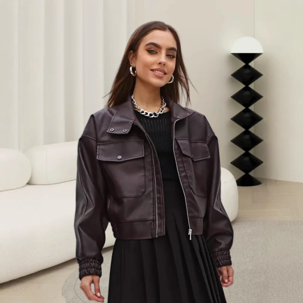 Damer Trendig oversized läderjacka med praktiska fickor Mirla-Eva Jonsson