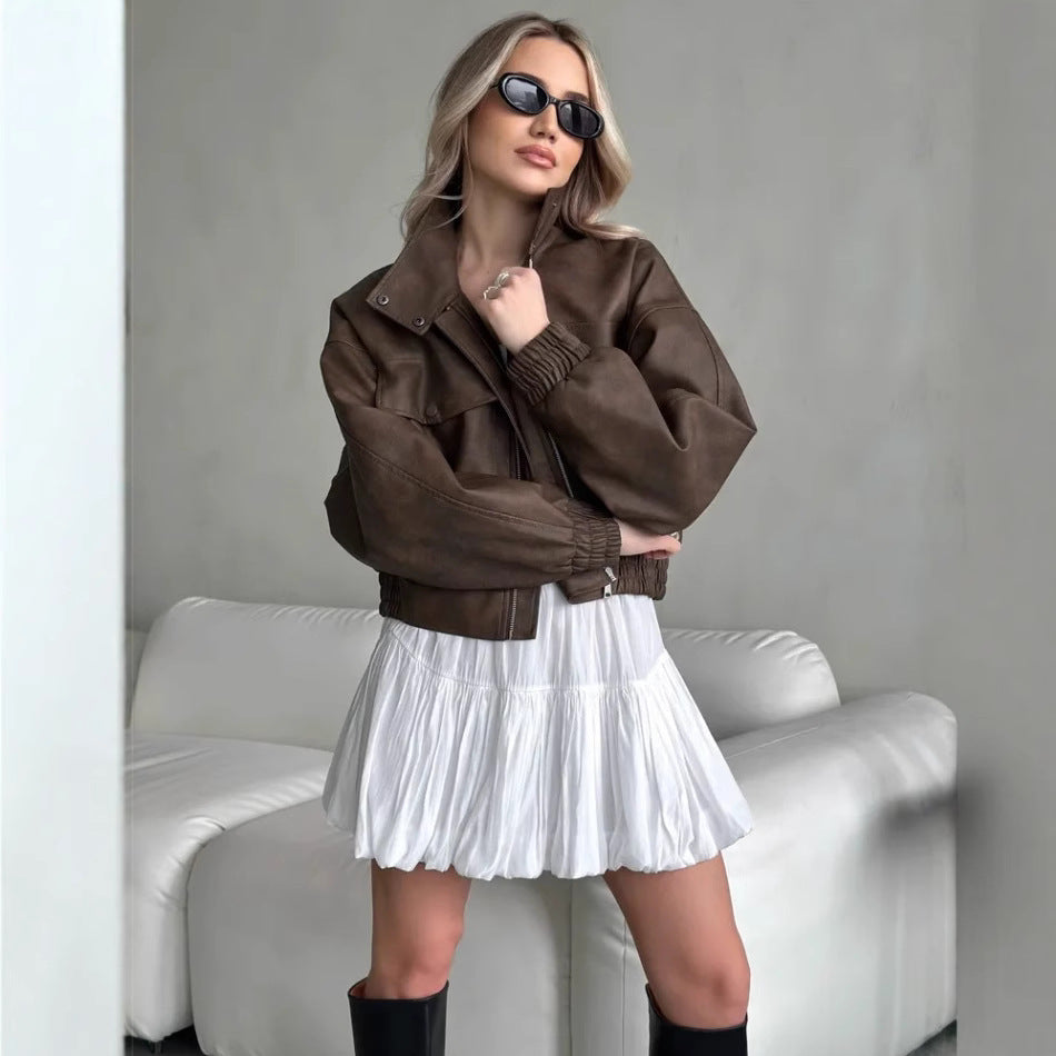 Damer Trendig oversized läderjacka med praktiska fickor Mirla-Eva Jonsson
