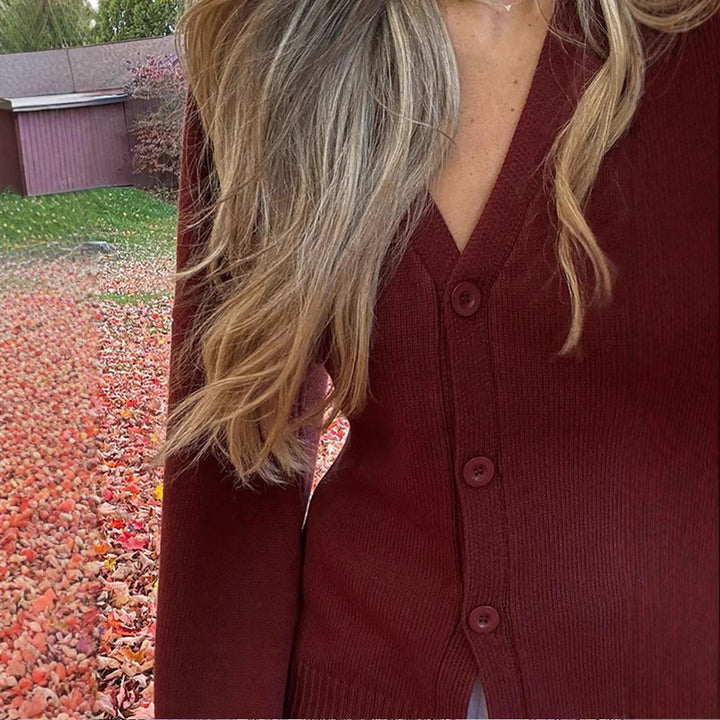 Damer Trendig stickad cardigan med bred ärm och elegant knapplist Eva Jonsson-Eva Jonsson