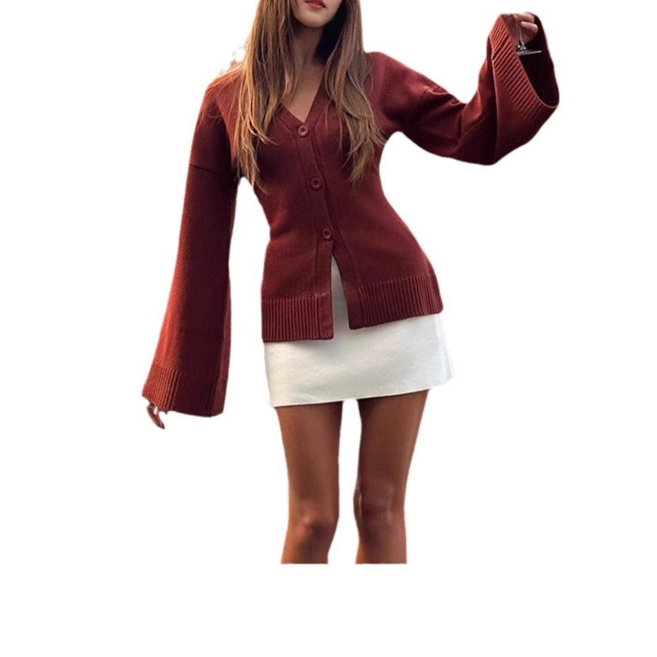 Damer Trendig stickad cardigan med bred ärm och elegant knapplist Eva Jonsson-Eva Jonsson