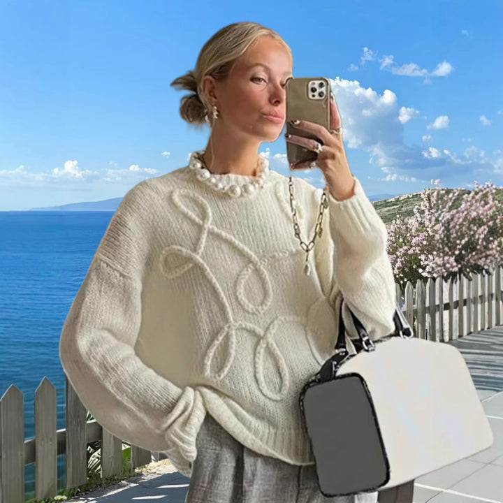 Damer Trendig stickad tröja med strukturerat flätmönster och avslappnad passform Eva Jonsson-Eva Jonsson
