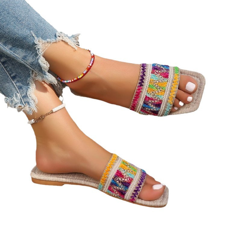 Damer Trendiga Tofflor med färgglad mönstertryck och bekväm sula Eva Jonsson-Eva Jonsson