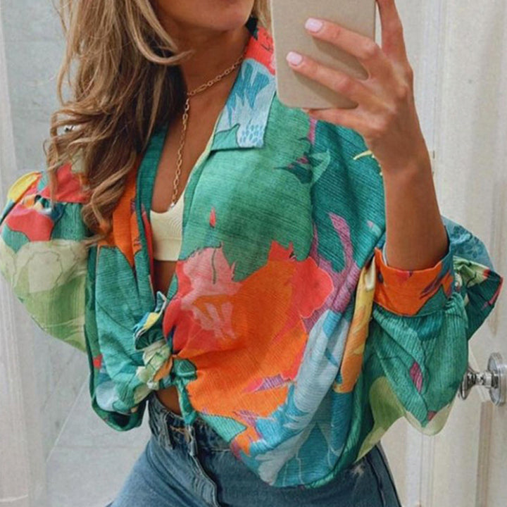 Damer Trendy Blusjacka med Blommönster och Stl Plus Mirla-Eva Jonsson