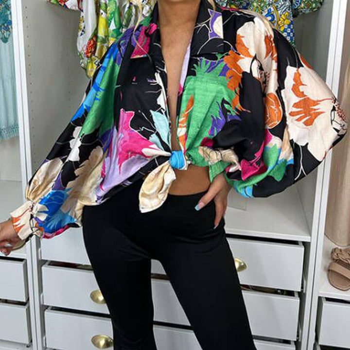 Damer Trendy Blusjacka med Blommönster och Stl Plus Mirla-Eva Jonsson