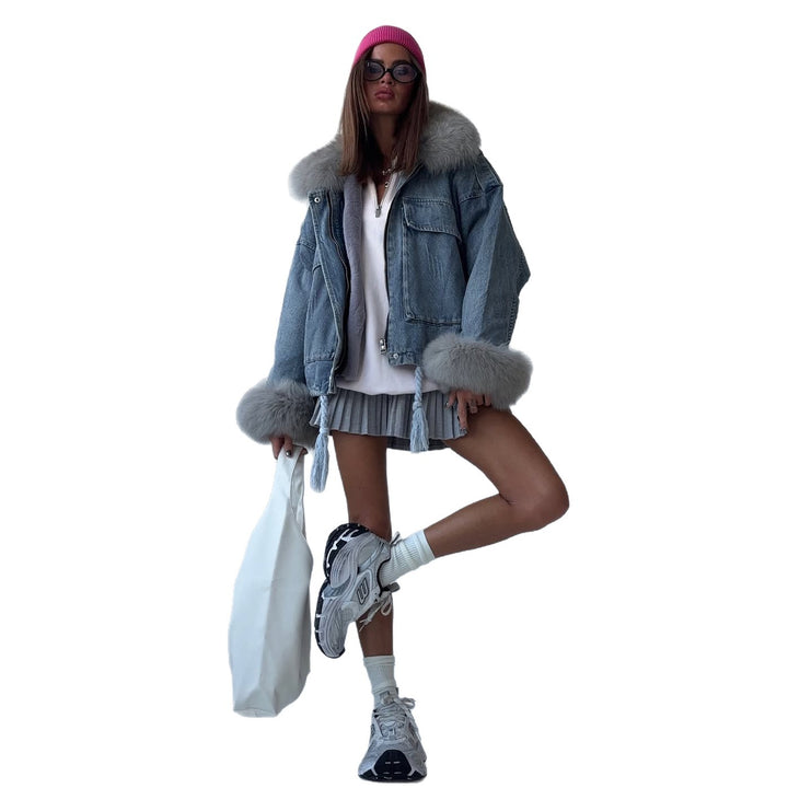 Damer Trendy Denimjacka med Hög Krage och Lös Passform Mirla-Eva Jonsson