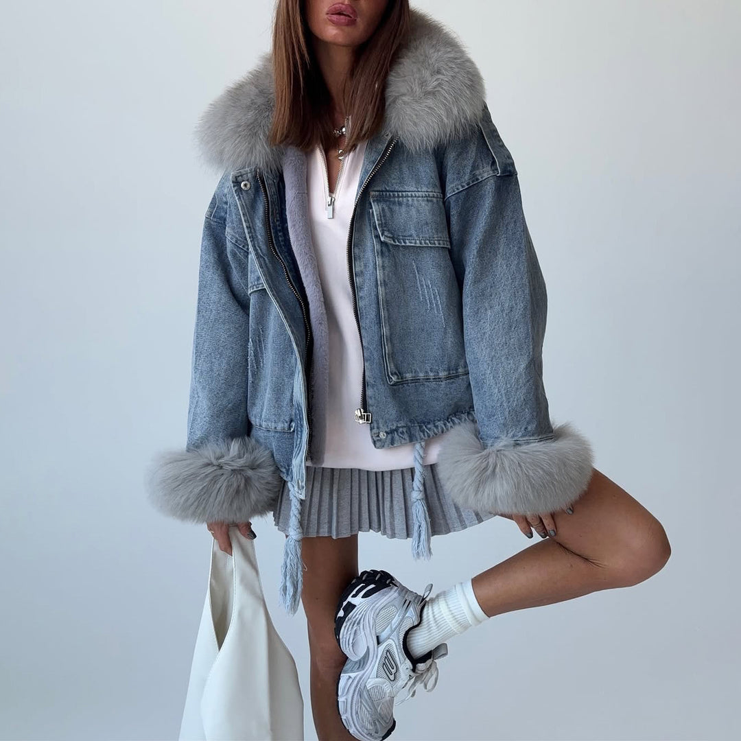 Damer Trendy Denimjacka med Hög Krage och Lös Passform Mirla-Eva Jonsson