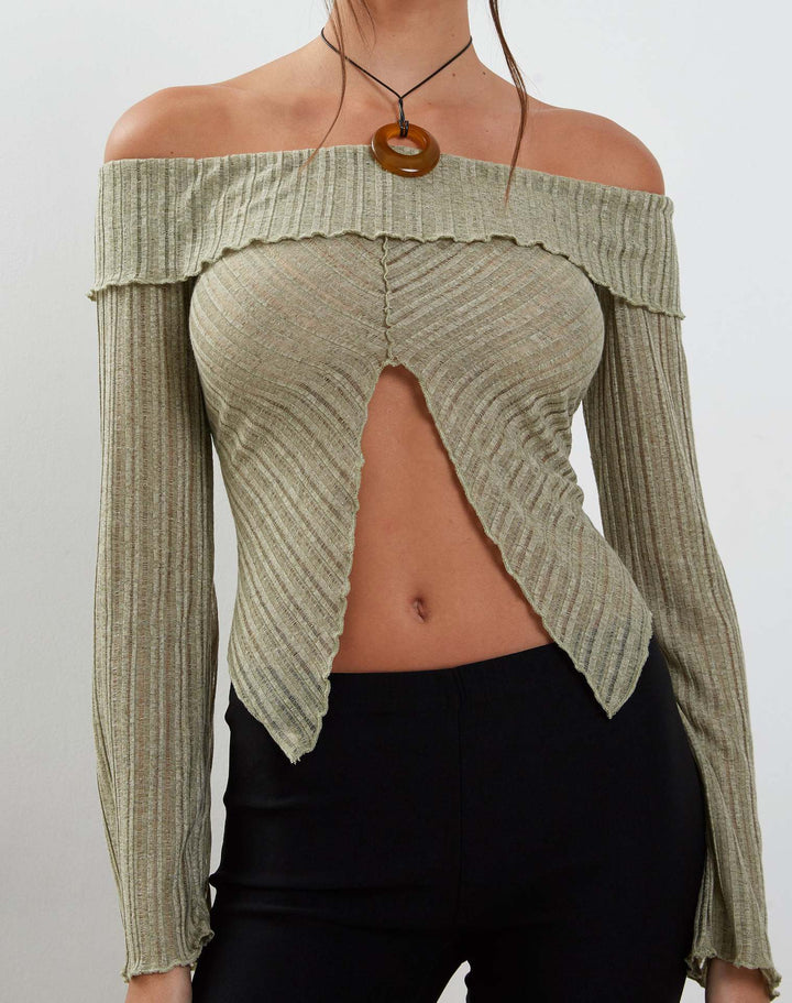 Damer Trendy topp med Off-Shoulder-design och dekorativa volanger Mirla-Eva Jonsson