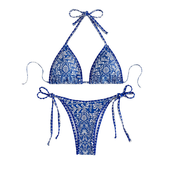 Damer Triangel-Bikini med lekfull banding och elegant mönstring Mirla-Eva Jonsson