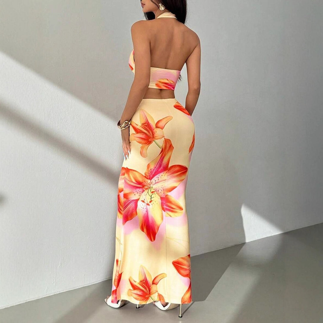 Damer Tvådelad sommaroutfit med blommönster och elegant V-ringning Mirla-Eva Jonsson