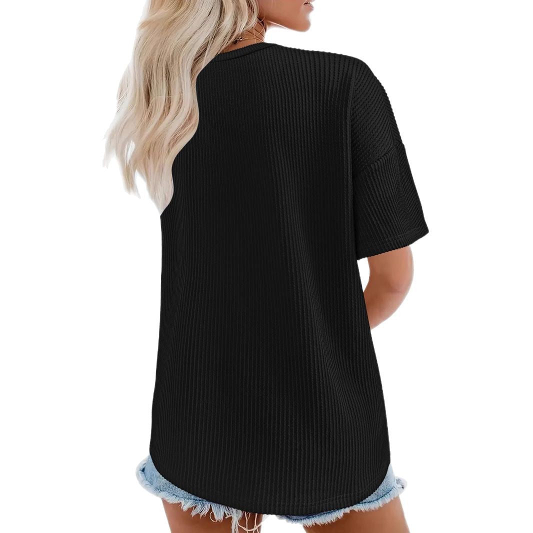 Damer V-hals Oversized T-shirt med bröstfick och ribbad struktur Eva Jonsson-Eva Jonsson