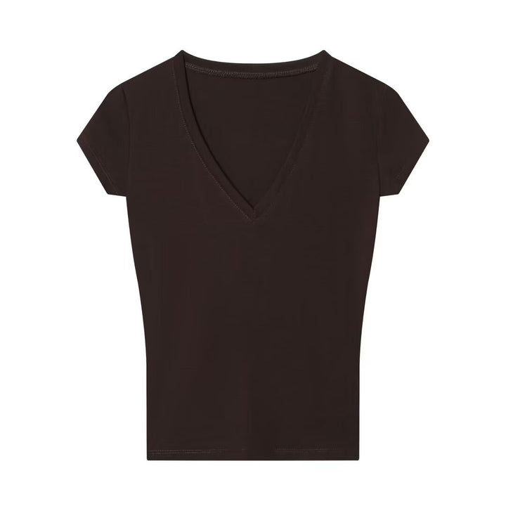 Damer V-hals T-shirt i högkvalitativ bomull Mirla-Eva Jonsson
