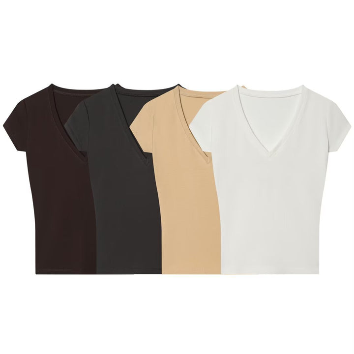 Damer V-hals T-shirt i högkvalitativ bomull Mirla-Eva Jonsson