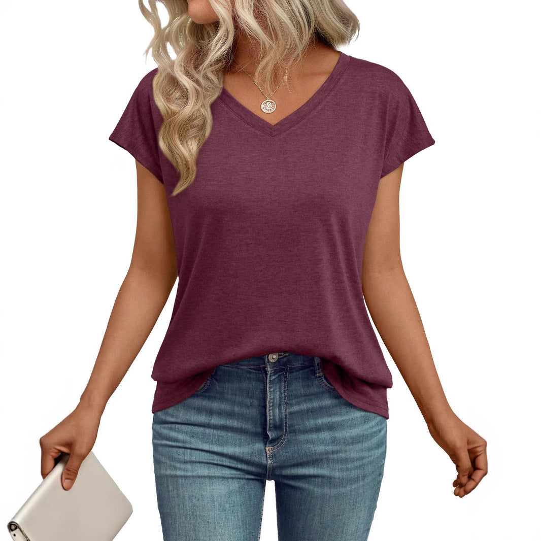 Damer V-hals T-shirt i lätt material med luftig passform Mirla-Eva Jonsson
