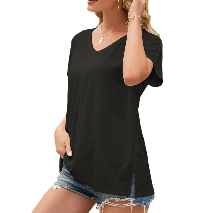 Damer V-hals T-shirt med sidsspalter og afslappet pasform Eva Jonsson-Eva Jonsson