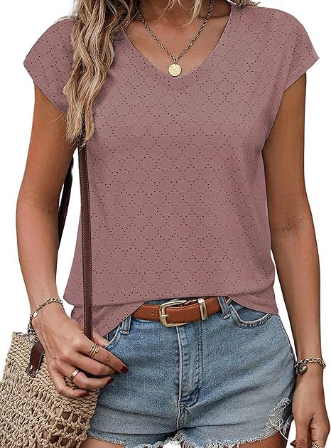 Damer V-hals kortärmad tröja med strukturerad design Mirla-Eva Jonsson