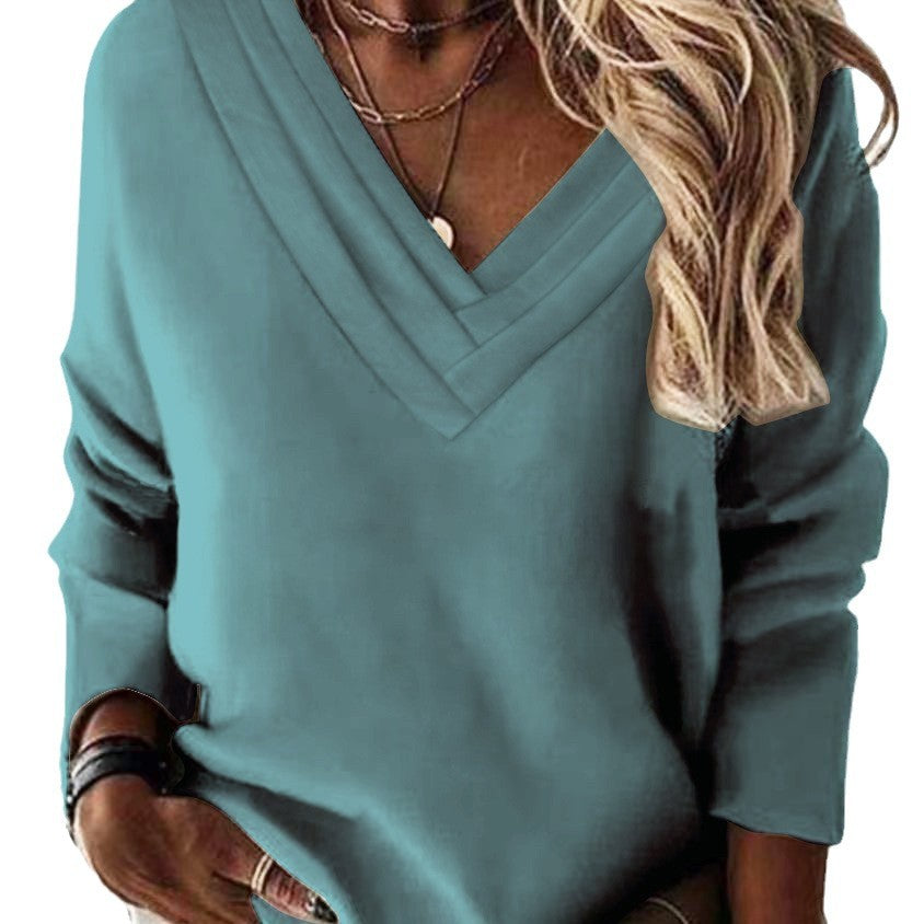 Damer V-hals sweatshirt med eleganta plisse-detaljer Mirla-Eva Jonsson