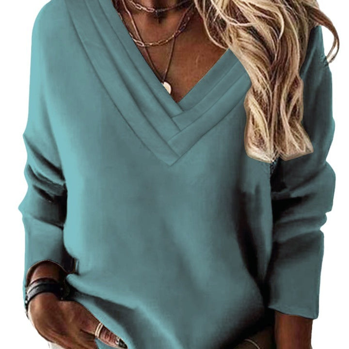 Damer V-hals sweatshirt med eleganta plisse-detaljer Mirla-Eva Jonsson