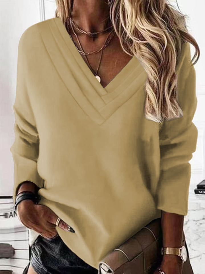Damer V-hals sweatshirt med eleganta plisse-detaljer Mirla-Eva Jonsson