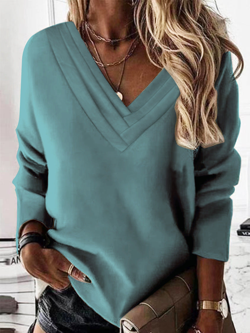 Damer V-hals sweatshirt med eleganta plisse-detaljer Mirla-Eva Jonsson