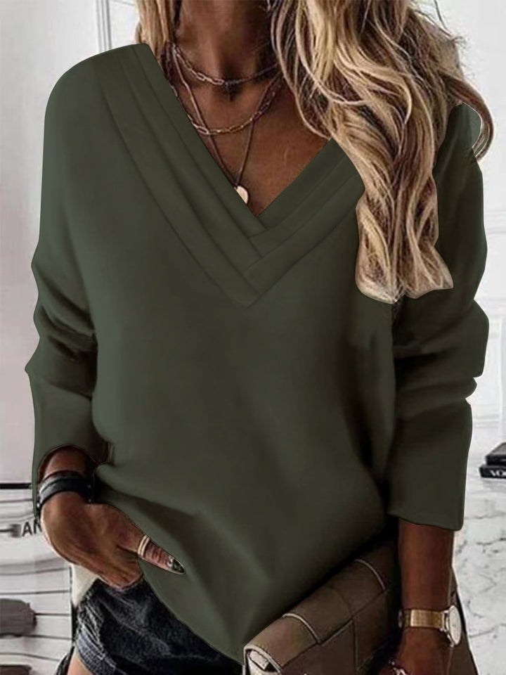 Damer V-hals sweatshirt med eleganta plisse-detaljer Mirla-Eva Jonsson