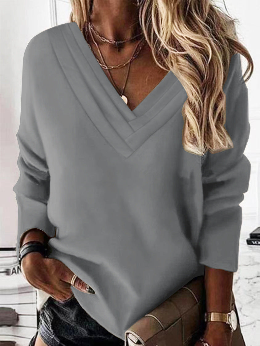 Damer V-hals sweatshirt med eleganta plisse-detaljer Mirla-Eva Jonsson