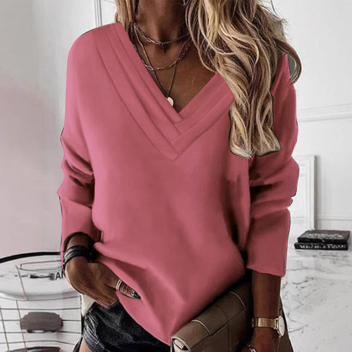 Damer V-hals sweatshirt med eleganta plisse-detaljer Mirla-Eva Jonsson