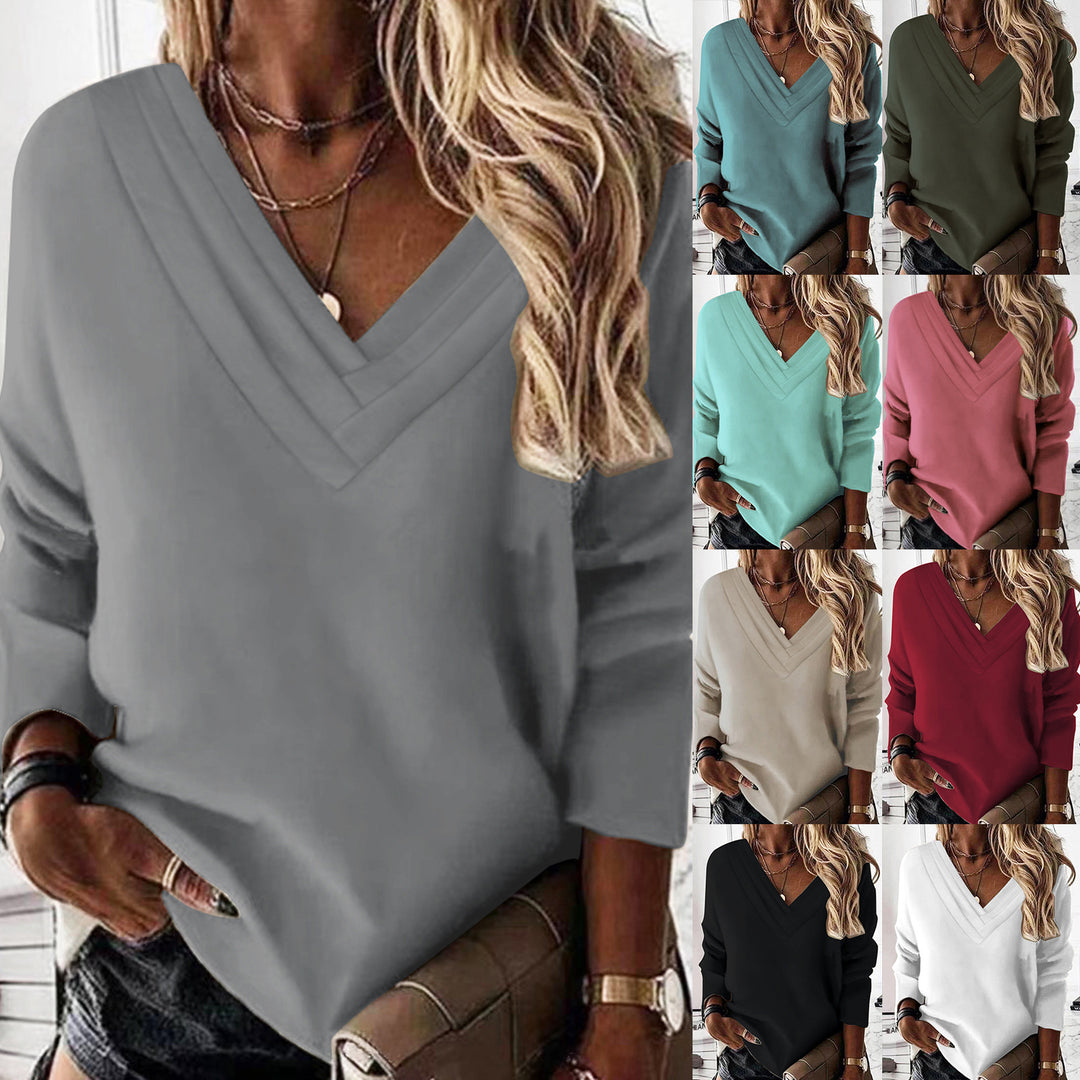 Damer V-hals sweatshirt med eleganta plisse-detaljer Mirla-Eva Jonsson