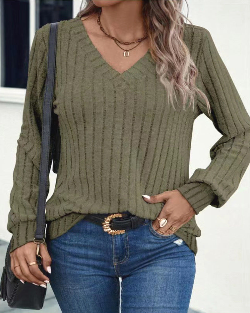 Damer V-hals tröja i ribbad design Mirla-Eva Jonsson