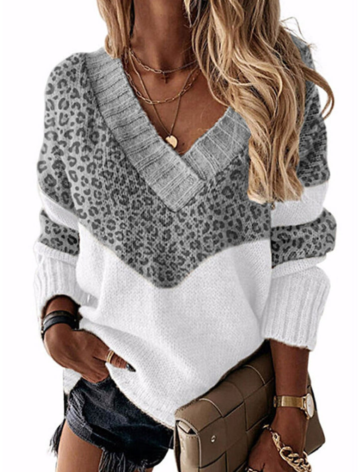 Damer V-hals tröja med leopardmönster Mirla-Eva Jonsson