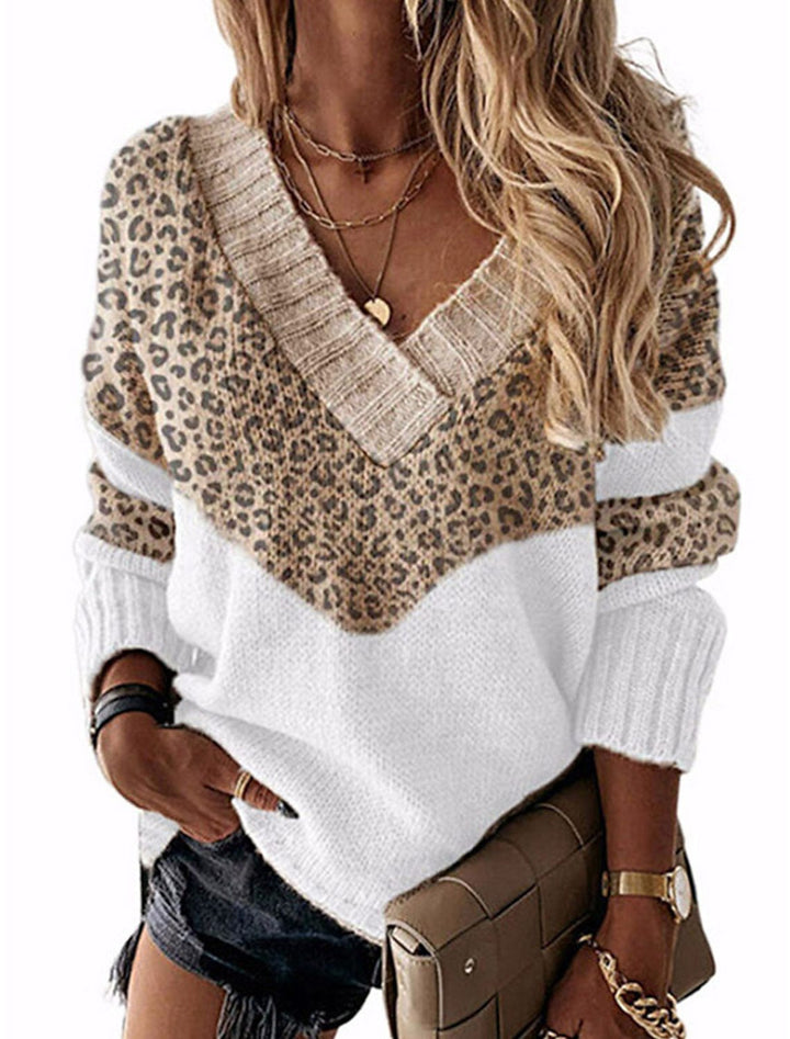 Damer V-hals tröja med leopardmönster Mirla-Eva Jonsson