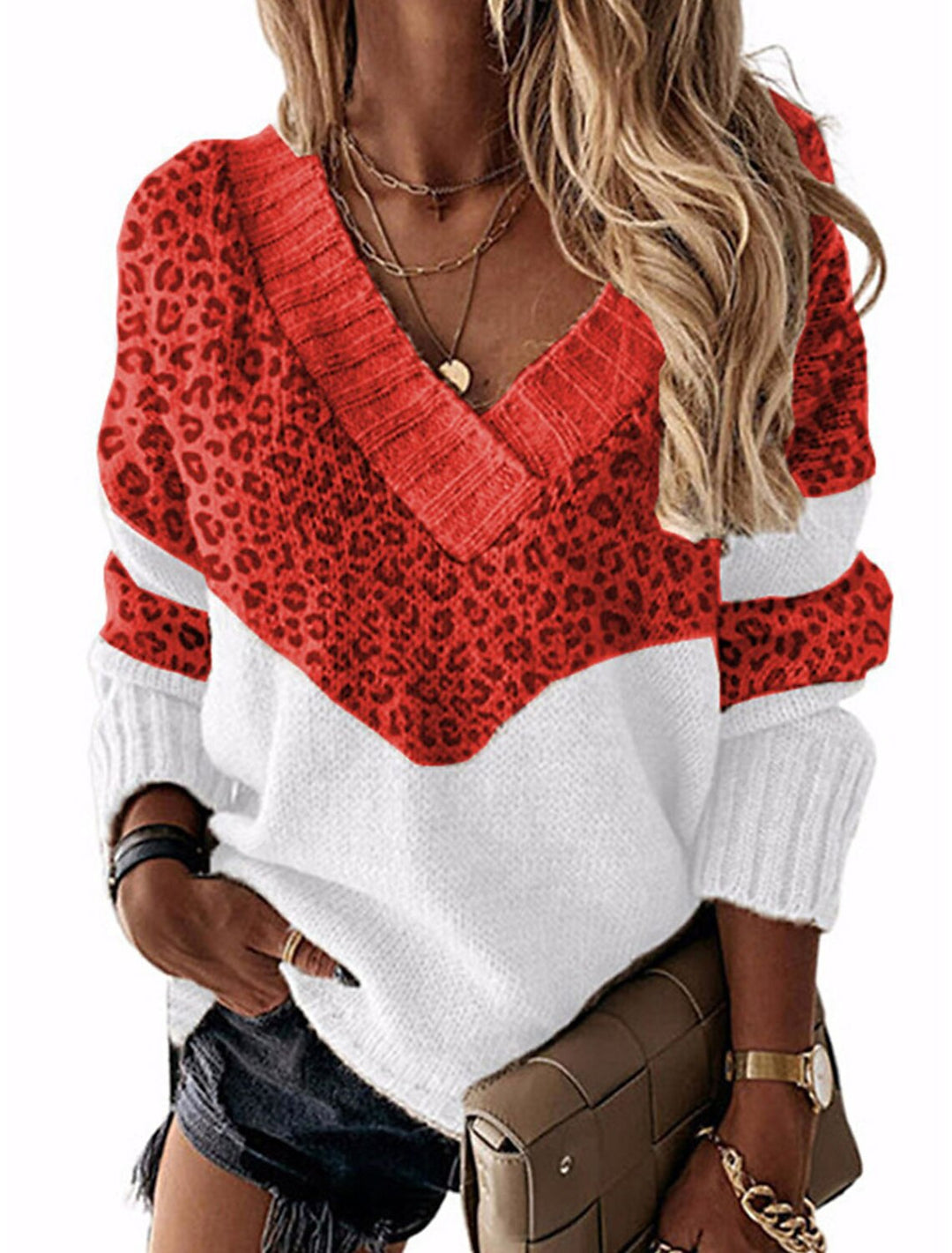 Damer V-hals tröja med leopardmönster Mirla-Eva Jonsson