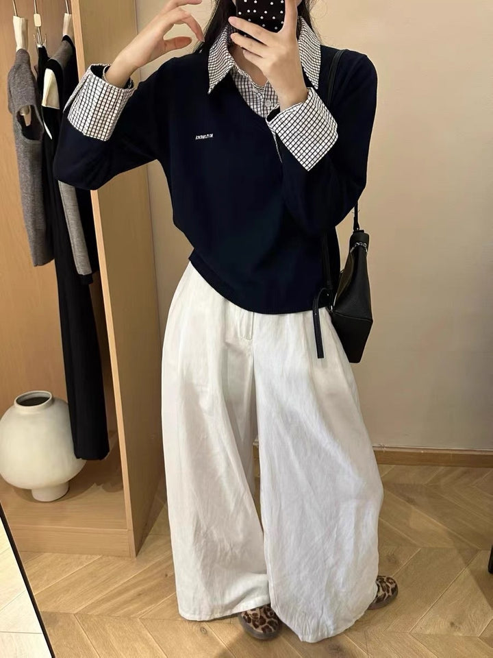 Damer V-halsad tröja med elegant skjortkrage Mirla-Eva Jonsson