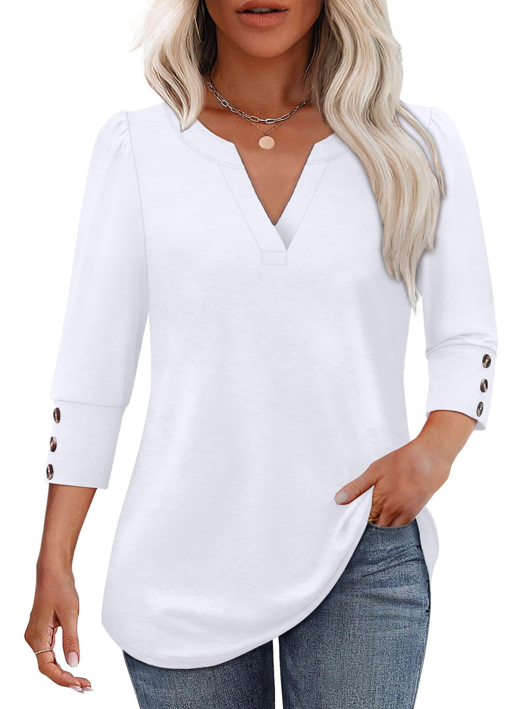 Damer V-ringad blus med dekorativa knapppdetaljer Eva Jonsson-Eva Jonsson