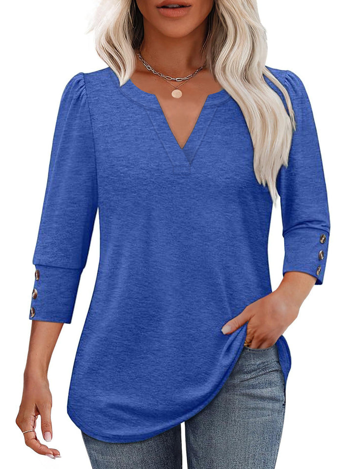 Damer V-ringad blus med dekorativa knapppdetaljer Eva Jonsson-Eva Jonsson