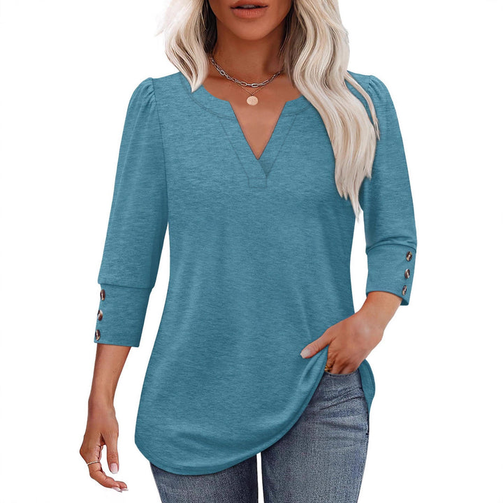 Damer V-ringad blus med dekorativa knapppdetaljer Eva Jonsson-Eva Jonsson
