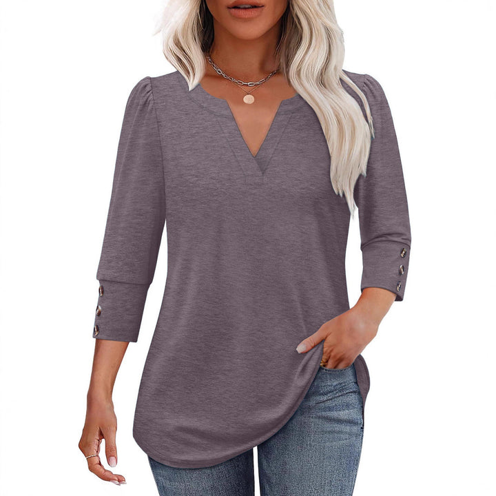 Damer V-ringad blus med dekorativa knapppdetaljer Eva Jonsson-Eva Jonsson